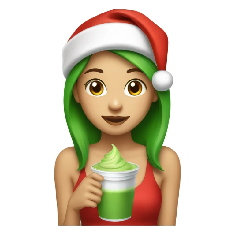 Girl wearing Santa hat and drinking matcha sticker
