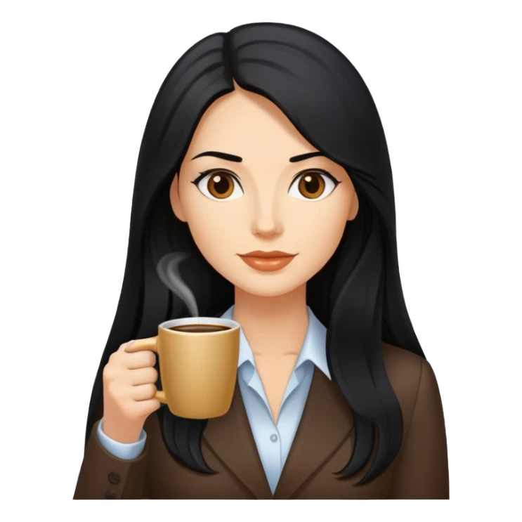 business woman caucasian long black hair drinking coffee sticker