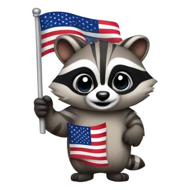 Raccoon with American flag sticker