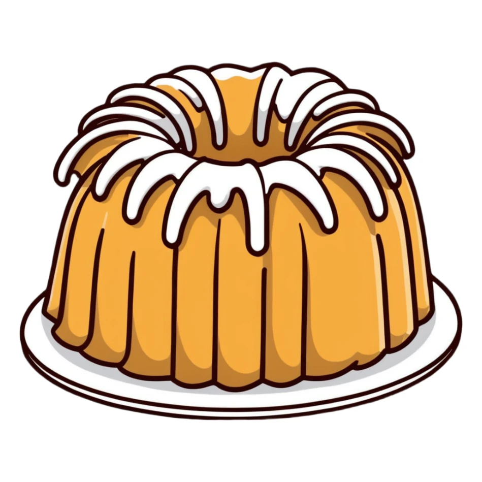 vanilla bundt cake with chocolate frosting and white sprinkles sticker