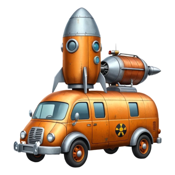 Heroic SuperBug Ron’s exterminator superminator antique rocket-powered tall robot transit van (motto: Bombing creepy bugs is fun) sticker