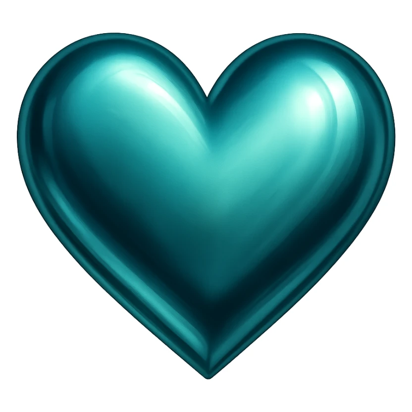 heart with a metallic teal finish, digital illustration sticker