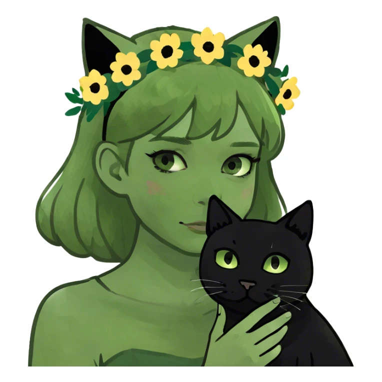Blonde girl holding black cat sticker