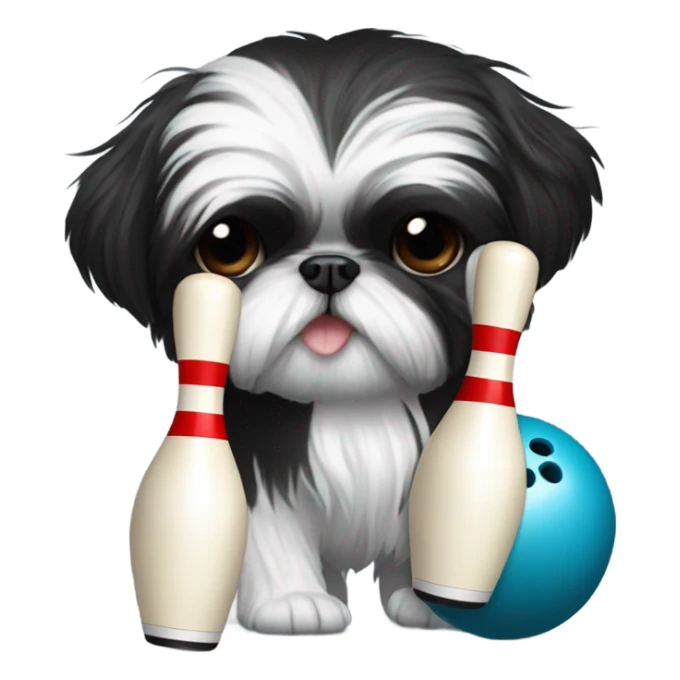 All Black shih tzu bowling, bowling ball and pins sticker