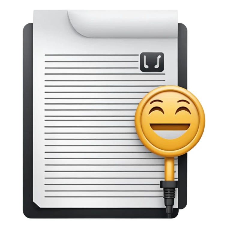 minimalist, flat iconography design; suitable to be used as an emoji/reaction in chat: a document with a folded corner and horizontal lines, outlined in a brick pattern. At the top center of the document is an icon indicating ai. In front of the document a microphone icon sticker
