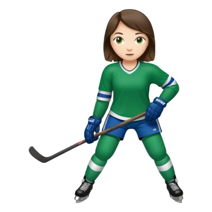 Girl hockey player full body with green jersey brunette sticker