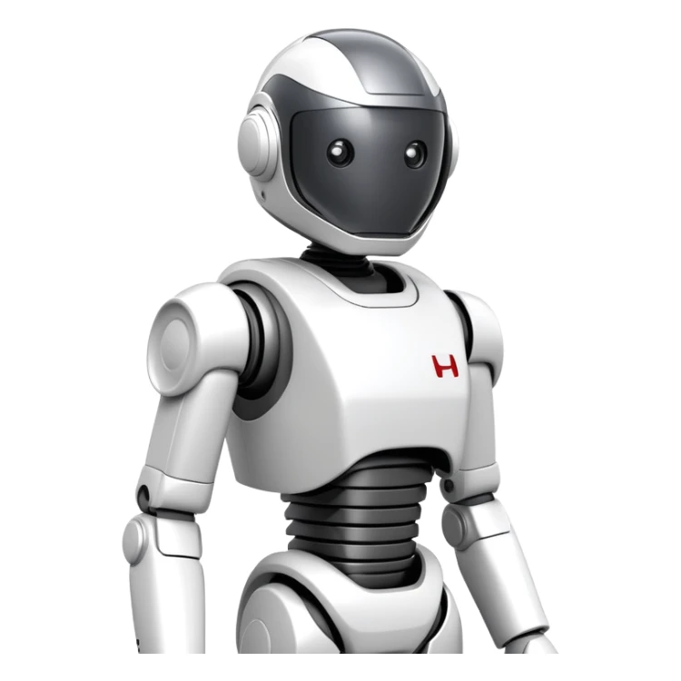 ASIMO robot, white humanoid robot by Honda with helmet-like head sticker