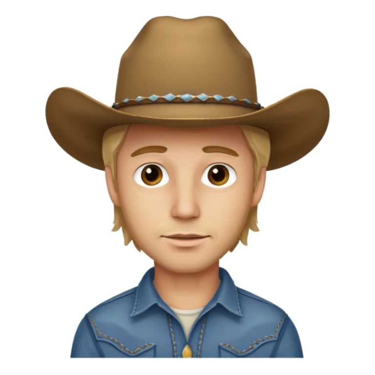 handsome dirty blonde haired man with a cowboy hat on and brown eyes sticker
