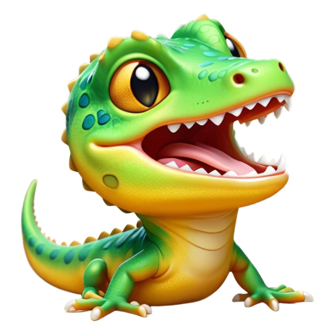 Cinematic Cute Yawning Gecko Portrait Emoji, Head tilted slightly with a dramatic, wide-open yawn, showcasing a compact, smooth-scaled body with slightly drooping eyelids and a relaxed, open-mouthed expression, Simplified yet irresistibly adorable features, highly detailed, glowing with a soft, cozy ambient glow, high shine, relaxed yet expressive, stylized with a hint of whimsical charm, soft glowing outline, capturing the essence of a drowsy yet affectionate gecko that appears ready to stretch out for a nap! sticker