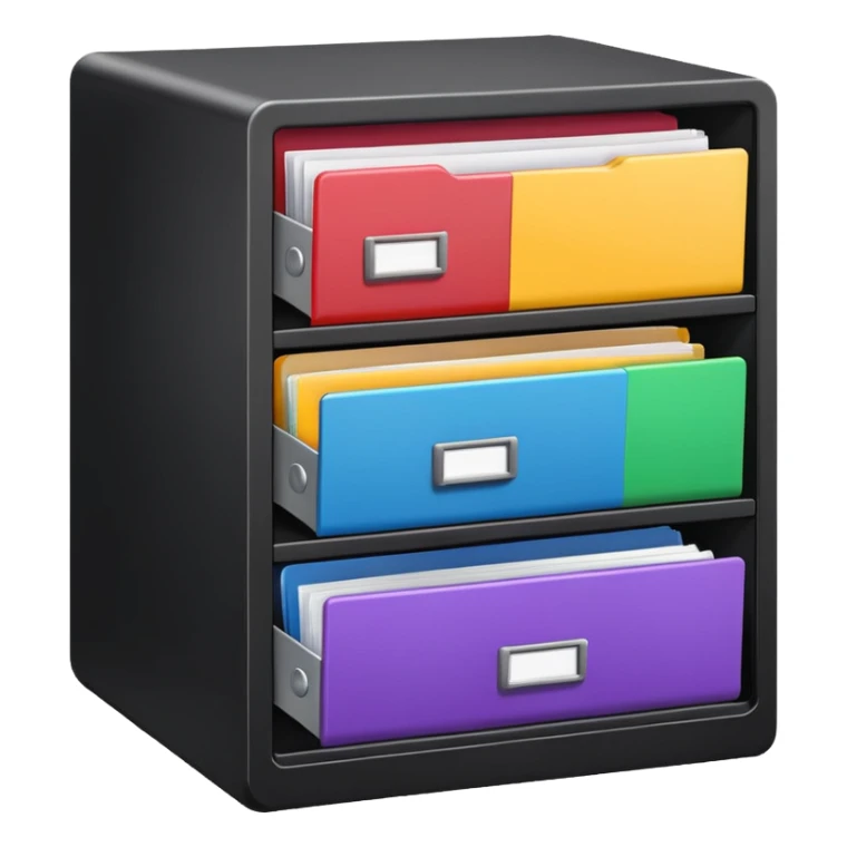 black filing cabinet with colorful folders sticker