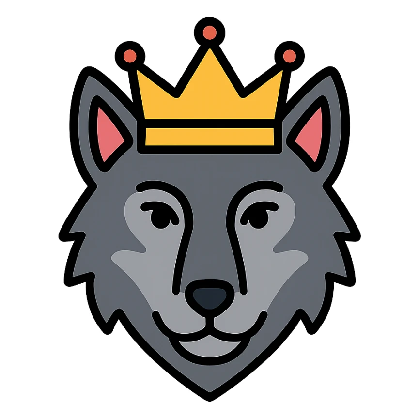 color outline icon of a wolf with a crown sticker