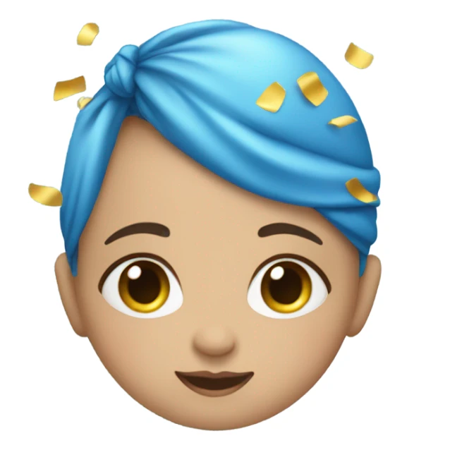 A baby dressed in blue with blue confetti sticker