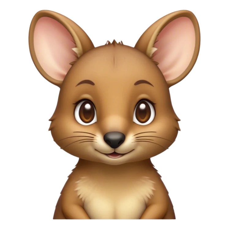 Cinematic Cute Wallaby Portrait Emoji, Head tilted playfully and inquisitively, featuring a glossy tan fur with delicate brown accents and a charming, alert expression, round, sparkling eyes filled with gentle curiosity, Simplified yet irresistibly adorable features, highly detailed, glowing with a warm, friendly glow, high shine, affectionate and bouncy, stylized with a touch of outback whimsy, bright and endearing, soft glowing outline, capturing the essence of a mischievous yet loving wallaby, so playful it feels like it could skip out of the screen into your arms! sticker