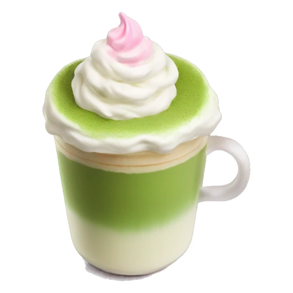 matcha latte with small dollop of pink whipped cream on top sticker
