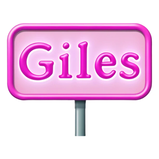 Pink neon sign with the word Giles sticker