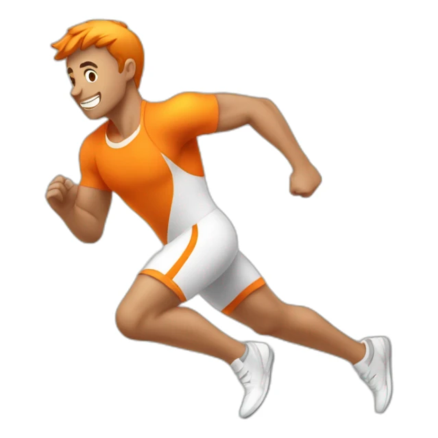 male athletic parcour athlete in orange white cloths, running sticker
