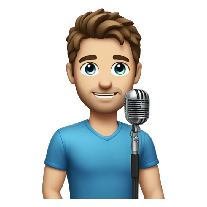 a handsome guy with brown hair and blue eyes with a microphone in his hand sticker