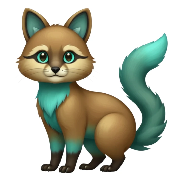exotic shiny sparkly colorful cool realistic cute beautiful dark gloomy ghostly spooky greyish blackish green cyan toned colored fantasy-Cacomistle-tanuki-oncilla-caracal-animal-hybrid (full body) sticker