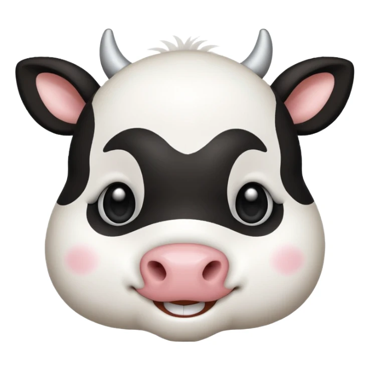 cute simple kawaii cow face, very simple dot eyes, big pupils sticker