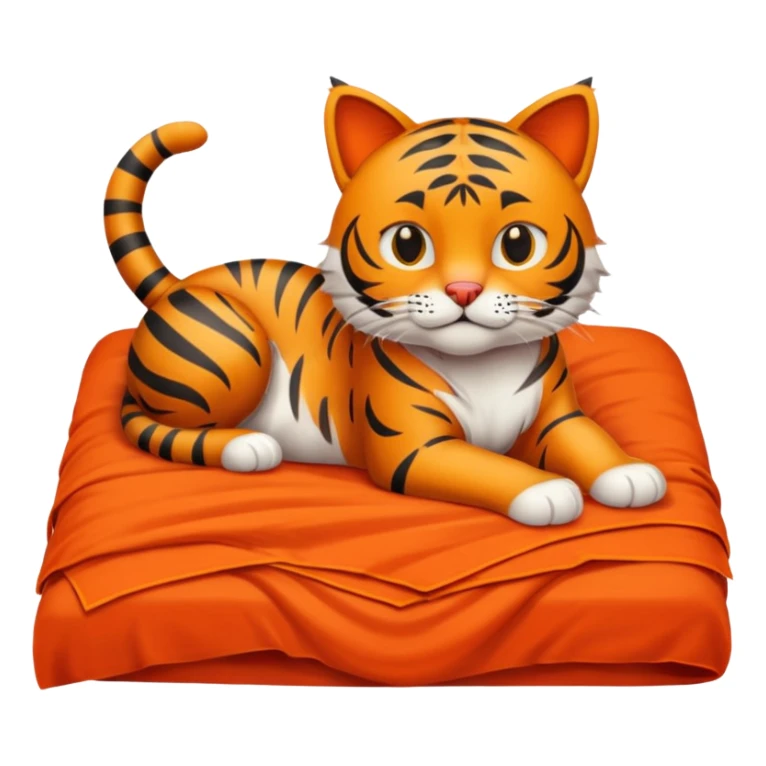 Un chat sur un lit fait qui est rouge et orange  sticker