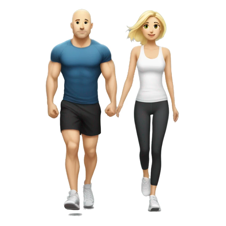 Blond girl going to the gym with a bald guy with white beart sticker