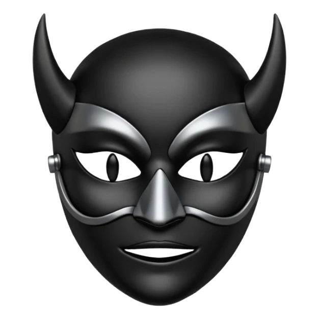 Minimal emoji, gothic mask forged from matte black leather, emotionless expression, smooth heavy surface, subtle metallic texture, deep shadows, no glow, no neon, flat emoji style, centered sticker