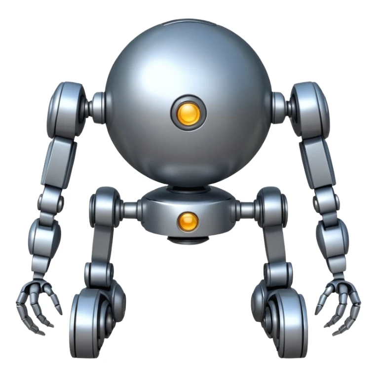 symmetrical 4 legged robot. center sphere with 4 evenly spaced legs. 1 leg extends from each side at sphere's equator sticker