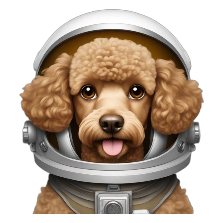 Light brown poodle with an astronaut helmet sticker