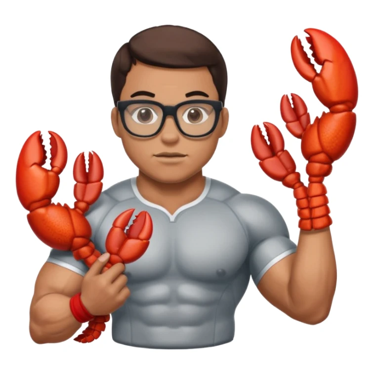 muscular wrestler with glasses, lobster in hand, Ohio State colors sticker