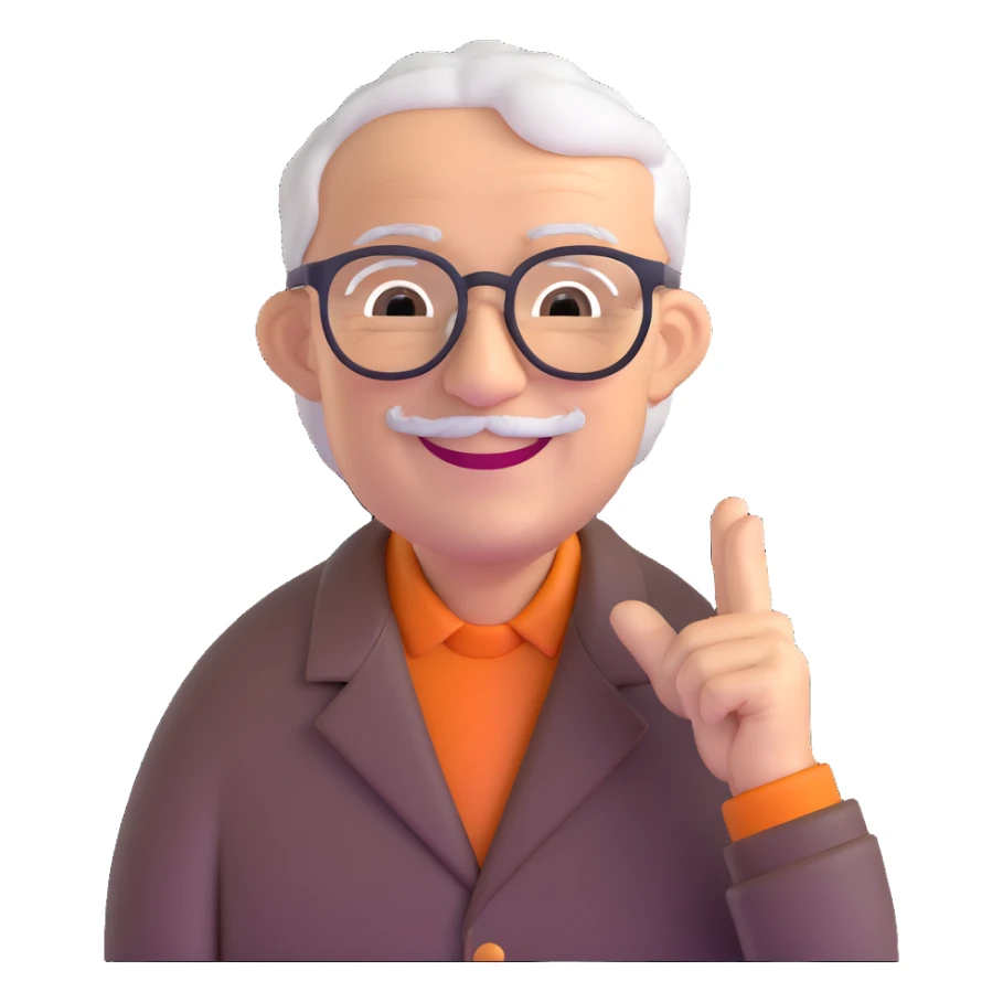elderly man, 60 years old, glasses, smiling sticker