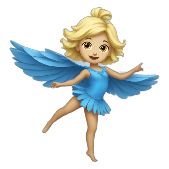 little blonde girl dancing in a blue bird costume sticker