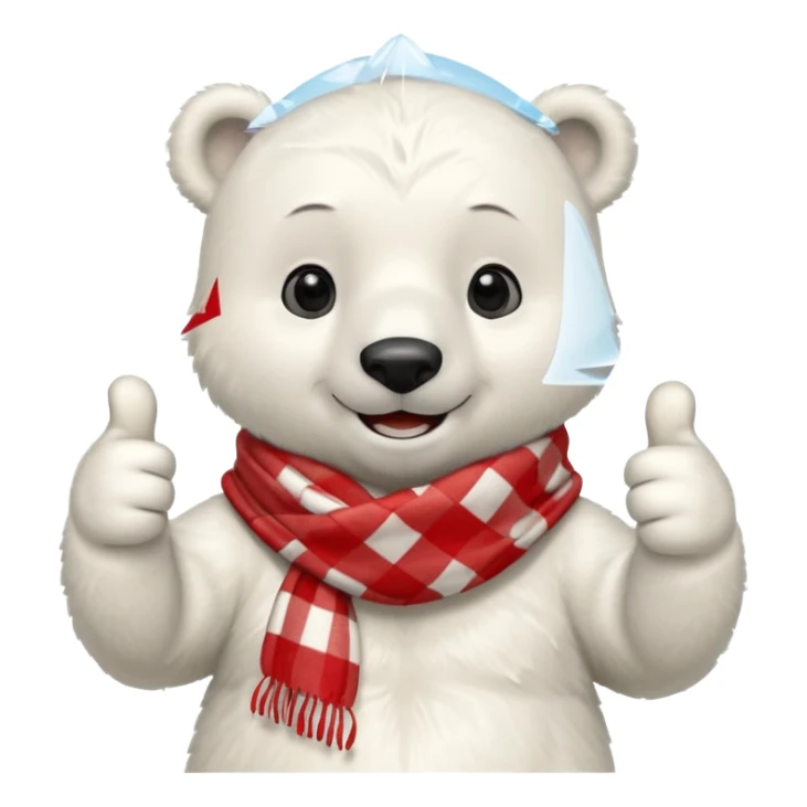 baby Polar Bear, smiling, thumbs up, wearing red Checkered Triangle scarf sticker