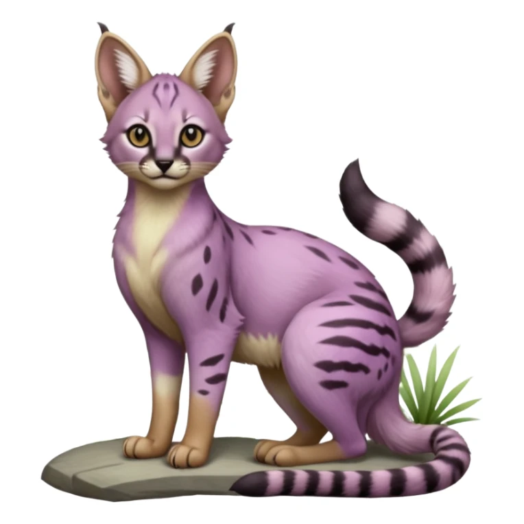 Realistic wild real life cute cool beautiful gorgeous floral pastel-lilac-violet-lavender caracal-serval-civet-genet-hybrid-animal-Fakémon-fursona photo IRL outside (full body) sticker