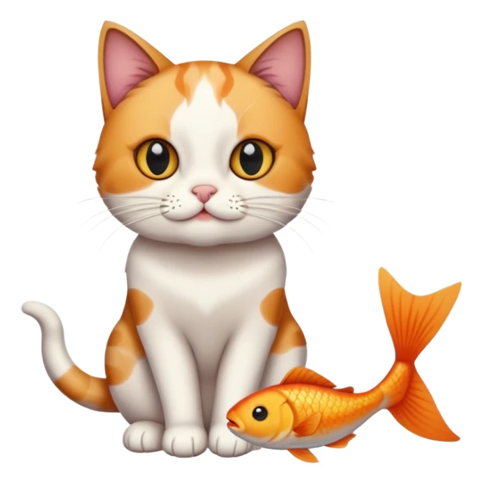 cat full body sitting with black eyes with a fish in its mouth sticker