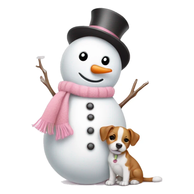 cute light pink snowman with puppy sticker