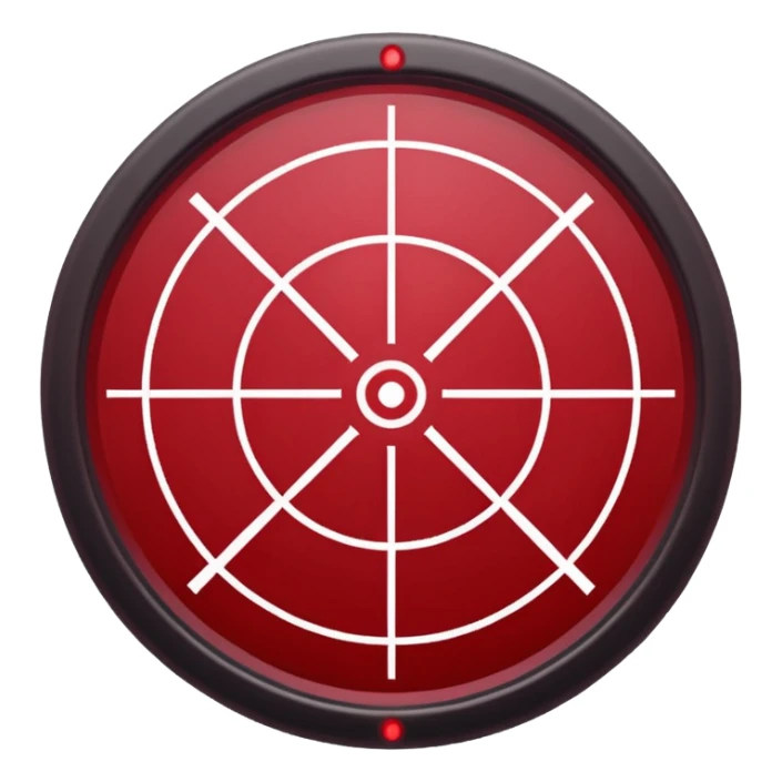 Minimalist sniper crosshair icon, thin red lines, symmetrical design, deep crimson color, flat vector style, transparent background, sharp clean edges, modern FPS aesthetic, discord emoji size sticker