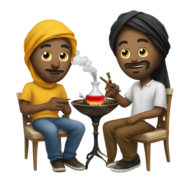 Create a huy who smokes a Hookah with a friend looking arabic sticker