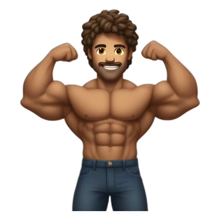 Musclé au cheveux bruns double biceps sticker