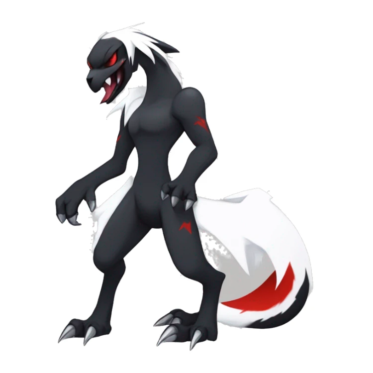 Black Cool Edgy Absol-Houndoom-Garchomp-Luxray Fakémon Digimon with Red and white Edgy markings, full body, outlined sticker