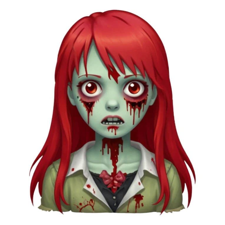 create a zombie girl with red long hair and bangs sticker