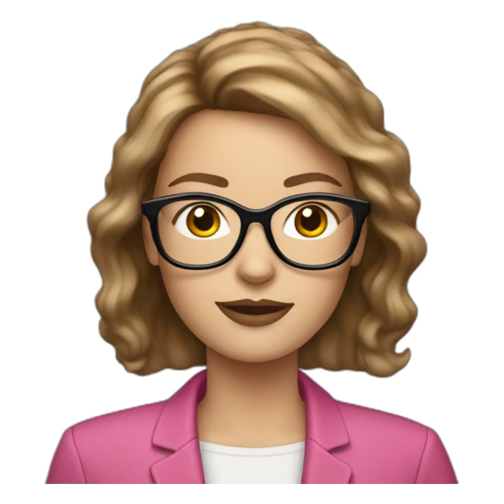 White Woman with a medium brown hair plus glasses and pink coach sticker