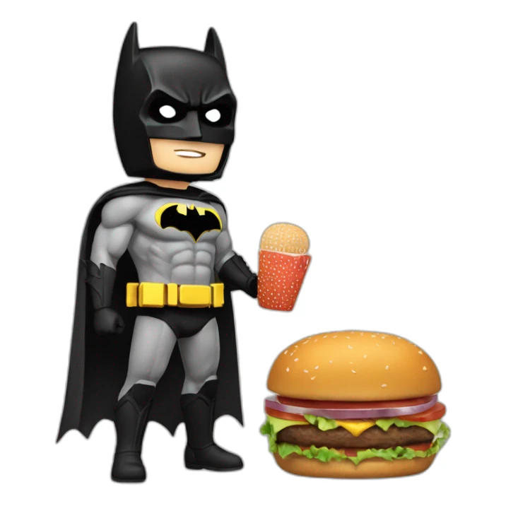 Batman sur le dos de Thor qui mange un burger sticker