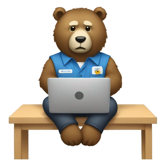 Un oso con camisa trabajando en su laptop sticker