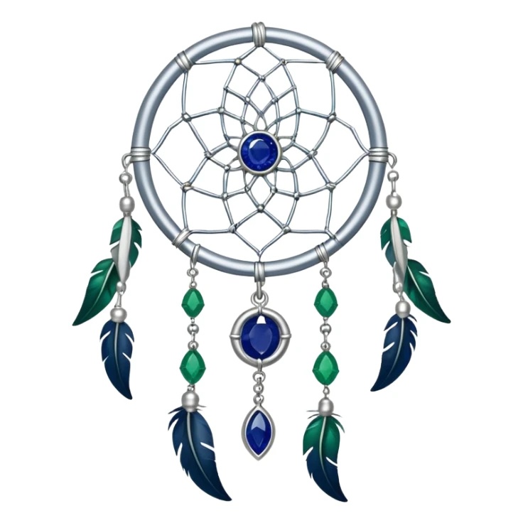 Silver Dreamcatcher with sapphire-stones and emerald-stones sticker