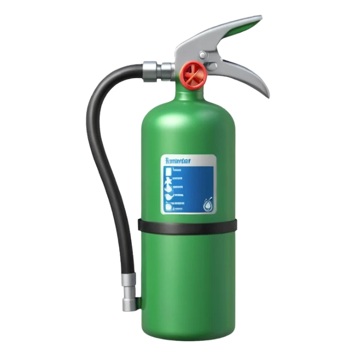 green fire extinguisher with foam coming out sticker