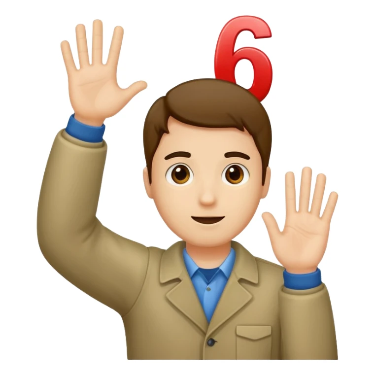 A guy with his hand up and the number 6 and the 7 on the other sticker