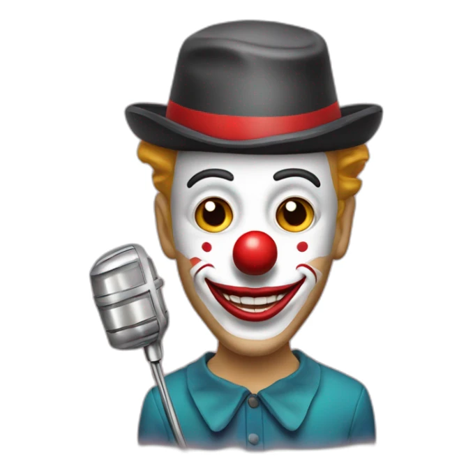 spanish radio presenter with radio station microphone in his hand with his face maked-up as a clown sticker