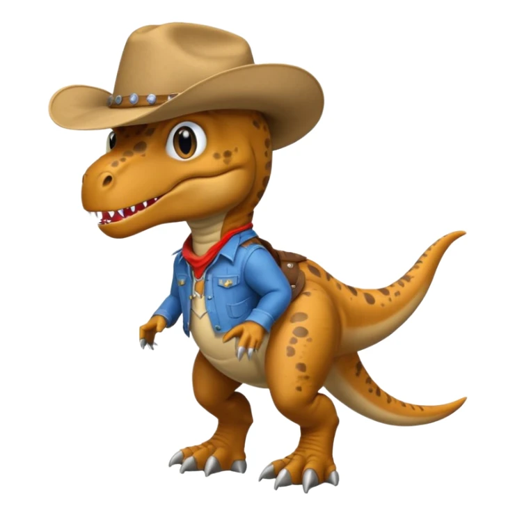 trex dinosaor with cowboy helmet with cowbot clothes sticker