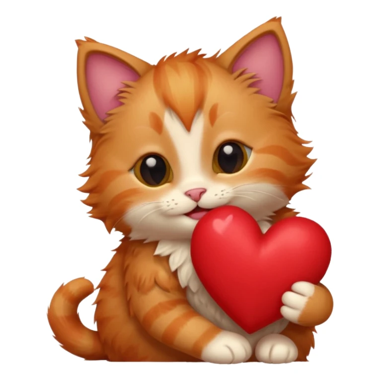 The ginger kitten is hugging a heart, very happy and smiling. sticker