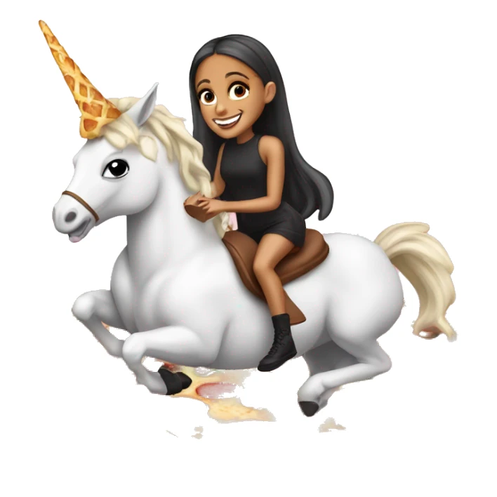 Ariana Grande riding a unicorn while eating vegan pizza sticker